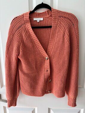 Madison Grey Terracotta Chunky Knit V-Neck Cardigan, Size S